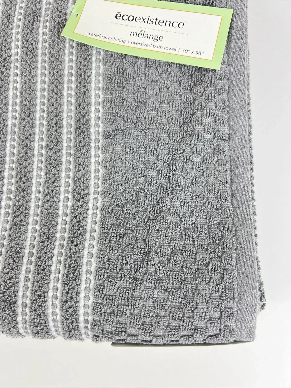 Ecoexistence Oversized Bath Towels Medium Gray White Stripe Soft Cotton 2 Pc NEW